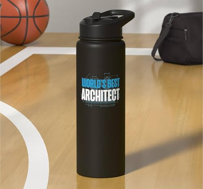 Architect Student Architecture World's Best Architect Stainless Steel Insulated Water Bottle - color: Black
