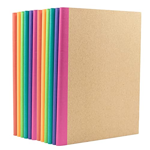 PAPERAGE 12-Pack Composition Notebook Journals, 120 Pages, Kraft Cover with Rainbow Spines, College Ruled Lined Paper, Small Size (8 in x 5.75 in) – for Home, Office or School Supplies - color: Rainbow