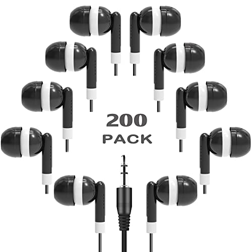 Bulk Earbud Headphones 200 Pack for School Classroom Kids, Wholeslae Wired Earphones Durable Class Set for Students Children Toddler Teens Boys Girls and Adult (XPG101, 200 PCS) - color: Black, size: 200 Pack