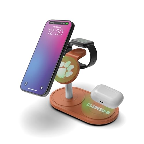 SOAR Collegiate 3-in-1 Wireless Charging Station - color: Clemson Tigers