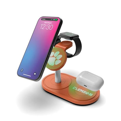 SOAR Collegiate 3-in-1 Wireless Charging Station - color: Clemson Tigers