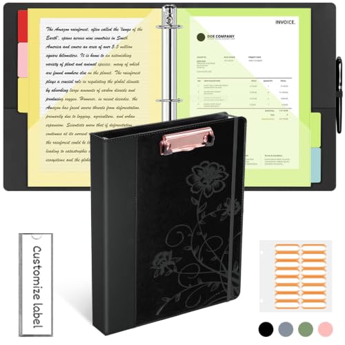 3 Ring Binder 1 Inch, Leather Binders with Clipboards, KLLVE Three Ring Binder with 10 Pocket Divider(Black, Letter Size) - color: Black