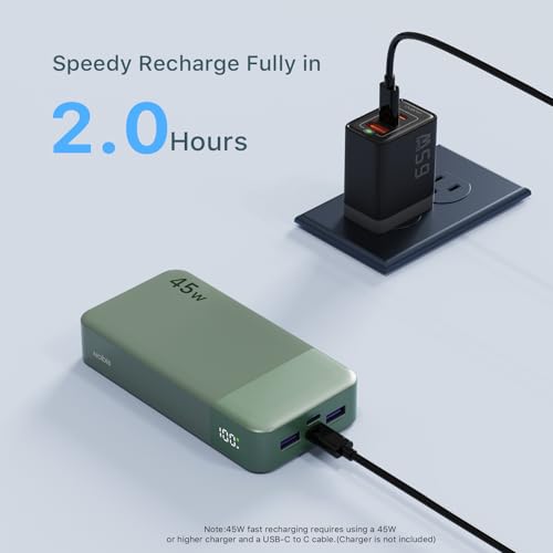 NOBIS Portable Charger, 20000mAh Power Bank, 45W Power Bank Fast Charging, Battery Pack with C to C Cable, Battery Bank with Digital Display for iPhone Android Laptop etc(Green) - color: Green