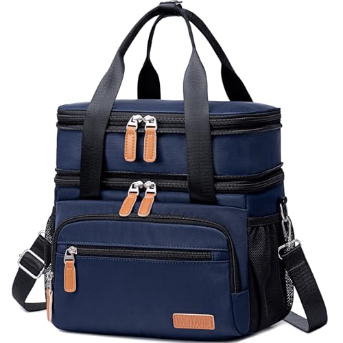 Weitars Insulated Lunch Box for Women Men-Dual Compartment Waterproof Reusable Large Lunch Bag Wide-Open Tote Cooler Bag For Working Picnic Hiking (15L) (Blue) - color: Blue