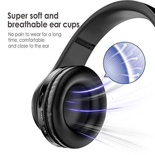 2022 Wireless Bluetooth Headphones,Colorful LED Lights Comfort Over Ear Foldable Headset with Built-in Microphone,FM,SD Card Slot,Wired for School/Tablet Computer/PC/TV/Cellphones/Travel - color: Black