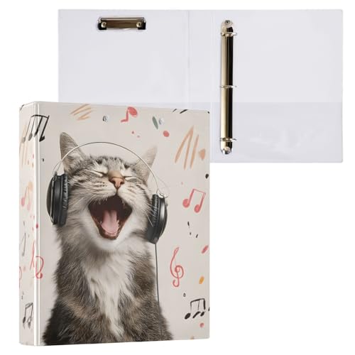 ALAZA 3 Ring Binder Music Notes Cat Clipboard Round Ring Binder Holds 1.5 Inch Three Binders Heavy Duty Binders for Office Supplies, 1Pack - color: Multicolored 43
