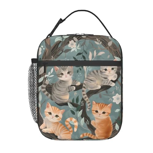 Cute Cat Lunch Box for Women Adults Kids, Insulated Cooler Kitten Lunch Bag for Picnic, School, Office, Travel, Work, Portable Reusable Polyester Tote Lunch Bags (Playful Kitten) - color: Cat75