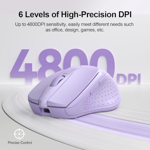 TECKNET Wireless Mouse, BT 5.0/2.4G, Rechargeable 6-DPI Silent, Lavender | Bluetooth 5.0/3.0 & USB A, 2-Device Easy Switch, Wide OS Compatible, 6 Buttons, 6-DPI up to 4800, Ergonomic for S to M Hands - color: Lavender