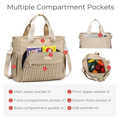 AIJIEKE Large Insulated Lunch Bag for Women Men, Work Lunch Box Tote, Khaki | Leakproof, durable multi-compartment cooler. Reusable with shoulder strap. Perfect for travel meal prep, picnic, beach - color: Brown Taupe
