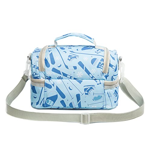 Insulated Kids Double Decker Lunch Bag Tote Pack for Girls Boys Toddler School Picnic Food Cooler Hot Water Ice with Strap (Winter Sports) - color: Winter Sports
