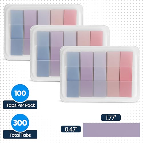 Essex Wares - 300 Pieces - Transparent Sticky Notes Tabs with Case - 5 Light Pastel Colors - 3 Cases - 1.8" x 0.4" - 60 Pieces - Pop Up Index Tabs - Book Flags for Annotating - Book Sticky Tabs - color: Light Pastel Colors