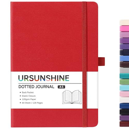 Dotted Journal/Notebook - Dot Grid Hard Cover Notebook, Premium Thick Paper with Fine Inner Pocket, Black Smooth Faux Leather, Pen Loop, 5.3'' x 8.26'' - Red - color: Red, size: Dotted