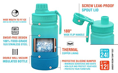 CHILLOUT LIFE 12oz Kids Insulated Stainless Steel Water Bottle with Leak Proof Spout Lid & 144 Stickers - color: Ocean Blue, style: 12 oz