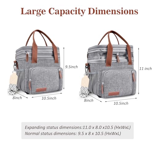 LOKASS Lunch Box & Lunch Bag for Women Men Double Deck, Large Insulated Adult Lunch Box Leakproof Lunchbox Cooler Bag for Work Picnic Beach,（Gray16L） - color: Gray 2