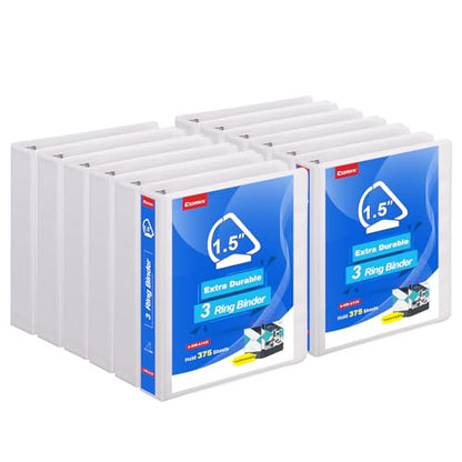COMIX Heavy Duty 1 1/2 inch Slant-D Ring View Binder, 1.5 inch 3 Ring Binders, Hold 350 Sheets of 8.5" x 11" Paper, 12 Pack (White) - color: White, size: 1.5 inch, style: 12 Pack