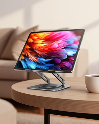 LOXP Metal Tablet Stand, 360 Rotating iPad Stand with Heavy-Duty Base, Tablet Holder Compatible with 4.0-16.9" Device, iPad Pro Air Mini, Kindle, Surface Tablet, Portable Monitors - Gray - color: Gray
