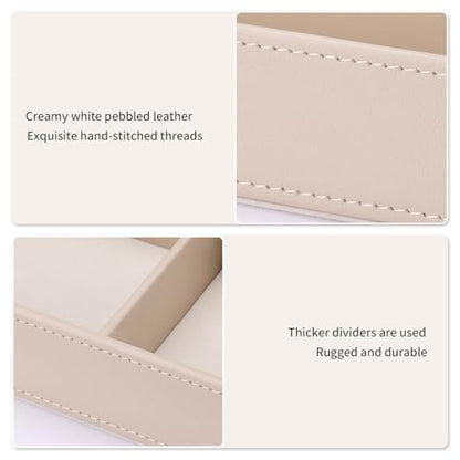 KINGFOM 4-Slot Leather Drawer Tray Desk Stationery Sundries Organizer Storage Box Pen Pencil Holder Case Container (Dark Beige) - color: Dark Beige