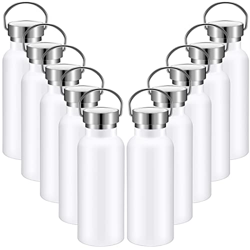 Cunhill 10 Pack Reusable Stainless Steel Water Bottle Bulk Double Wall Insulated Sports Water Bottle with Handle and Vacuum Seal Leakproof Lid for Sports Cyclists Hiking Gym Camping Gift(White,17 oz) - color: White