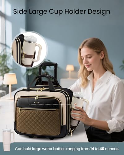 LOVEVOOK Rolling Laptop Bag Women, 17.3 Inch Laptop Briefcase with Wheels for Work Travel Business, Underseat Carry On Luggage Case,Khaki-Apricot - color: Khaki-Apricot