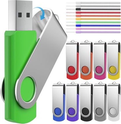 FEBNISCTE Memory Stick 1GB USB Flash Drive Bulk 10 Pack - Bulk 1 GB USB 2.0 | Stick Pendrive Multi-Coloured Thumb Drive - Swivel USB-Key Value Data Storage Jump Drive with 10pcs Ropes - size: 1GB