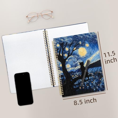 Cute Spiral Notebook journal A4 Aesthetic Pretty Design for Women Girls Kawaii with Pocket, 8.5 x 11 inch, Graph, Cat Galaxy - color: Cat Galaxy, style: Graph