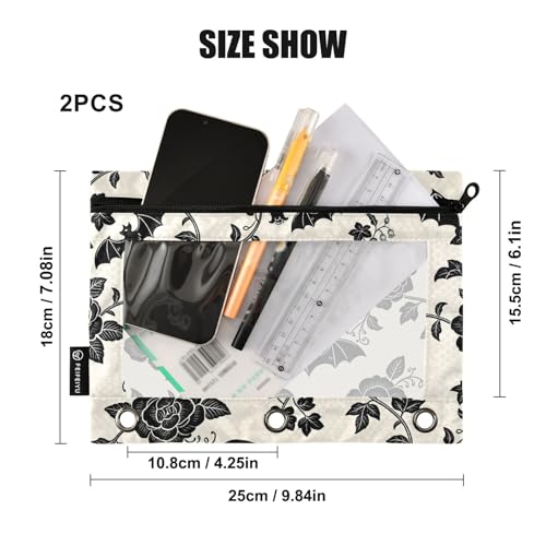 Goth Bats Pencil Pouches for 3 Ring Binder, Zipper Binder Pencil Case, 2 Pack Clear Window Case Bag for Office Organizers - color: Goth Bats 1