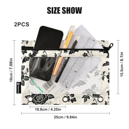 Goth Bats Pencil Pouches for 3 Ring Binder, Zipper Binder Pencil Case, 2 Pack Clear Window Case Bag for Office Organizers - color: Goth Bats 1