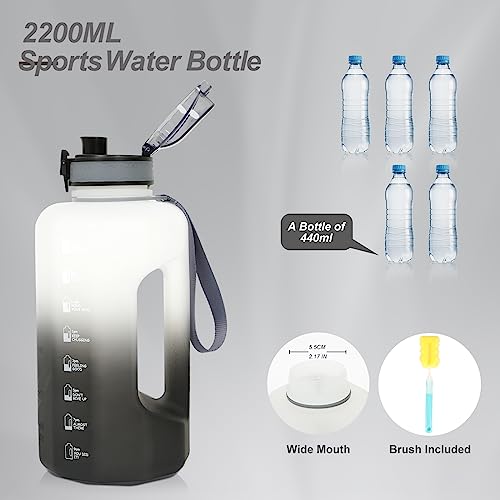 GEMFUL 2 Pack Half Gallon Water Bottle with Time Marker BPA-Free Leakproof Jug for Gym Workout 2.2 and 3 Liter