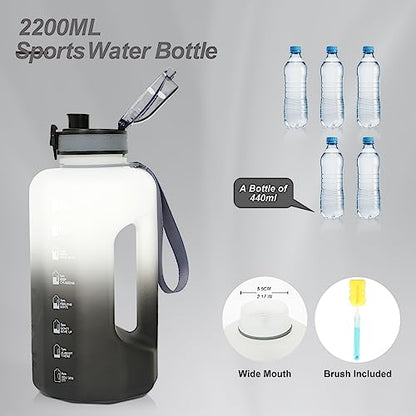 GEMFUL 2 Pack Half Gallon Water Bottle with Time Marker BPA-Free Leakproof Jug for Gym Workout 2.2 and 3 Liter