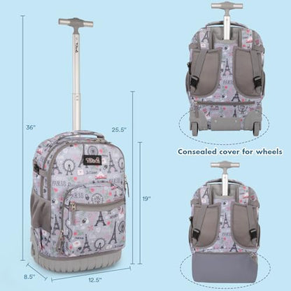 Tilami Rolling Backpack for Kids 18 inch Boys and Girls Laptop Backpack,Grey - color: Grey