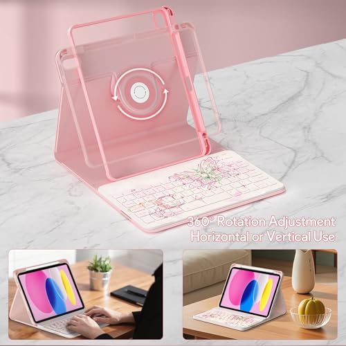 YBING Keyboard Case for iPad 10th Gen 10.9 inch(2022) & 11th Gen(A16, 2025), Painted Patterns Detachable Keypad & Rotatable Magnetic Case with Pencil Holder (Butterfly Pink) - color: Butterfly Pink
