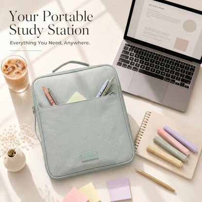 Sturdy 3 Ring Zipper Binder with Strap for School - Beautiful 1 Inch Zip Up Binder with 5-Tab Dividers Holds 420 Sheets, Books & Laptop - Easy to Carry Trapper Keeper Made of Premium Fabrics - color: Sage