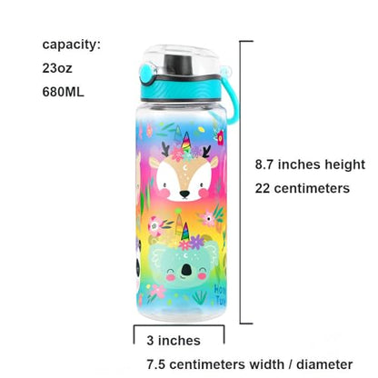 Cute Water Bottle for School Kids Girls, BPA FREE Tritan & Leak Proof & Easy Clean & Carry Handle, 23oz/ 680ml (Deer) - color: Deer