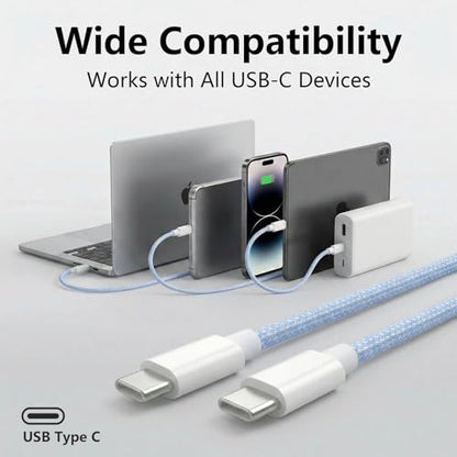 USB C to C Charger Cable, 60W, 6FT, 2-Pack, Blue | Fast Charging, Braided Nylon, for iPhone 17/16/15, MacBook iPad, Galaxy S25/S24 - color: Blue, size: 6FT+6FT
