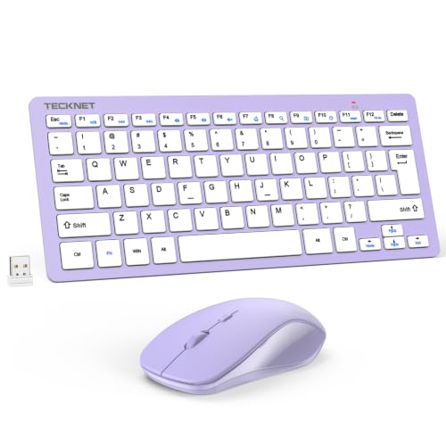 TECKNET Wireless Keyboard and Mouse Combo, Mini Cordless Computer Keyboard and Mouse Set 2.4GHz, Silent Adjustable 1600 DPI, Quiet Click, Lag-Free for Computer, Laptop, PC, Windows, Mac, Chrome OS - color: Purple