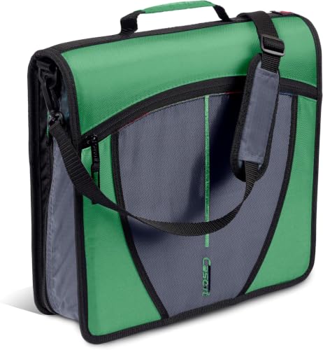 Case-it Mighty Zip Tab School Zipper Binder | 3-Inch O-Rings, 600-Sheet Capacity, 5-Subject Expanding File Folder, Multiple Pockets & Storage Organizer, Shoulder Strap | D-146 Canopy Green (Pack of 6) - color: J Green, size: 6 Pack