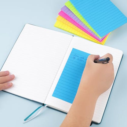 Lined Sticky Notes 4X6 in Bright Ruled Stickies Colorful Super Sticking Power Memo Pads, 45 Sheets/pad, 6 Pads/Pack - size: 4x6 in