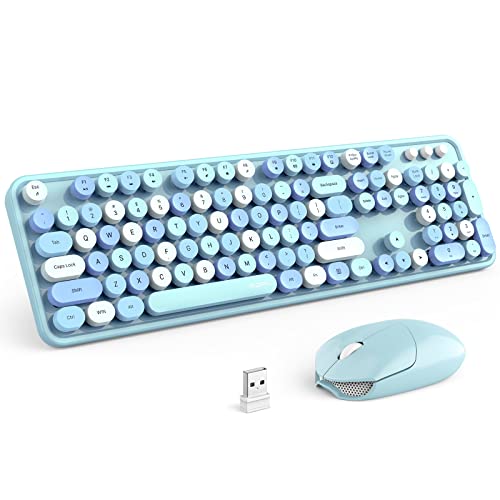 MOFII Wireless Keyboard and Mouse Combo, Retro Keyboard with Round Keycaps, 2.4GHz Dropout-Free Connection, Cute Wireless Mouse for PC/Laptop/Mac/Windows XP/7/8/10 (Blue-Colorful) - color: Blue Colorful-B