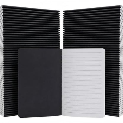 VMK 100 Pack A5 Wide Ruled Lay Flat Notebooks Bulk, Black Softcover | 30 Sheets/60 Pages Each, Thread-Sewn Binding, 80gsm Paper, 4 Bundles of 25 for Offices, Events, and Large Teams - color: Black