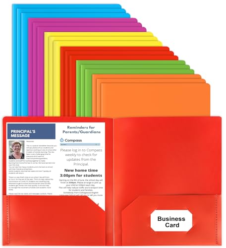 Plastic Folders with Pockets, 18 Color Heavy Duty Two Pocket Folder Business Card Holder for Office High School - size: 18 Pack