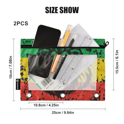 2 Pack 3 Ring Binder Pencil Pouch Jamaica Lion Flag Pencil Case Pencil Bags with Zipper, Clear PVC Binder Pockets for Office Daily Supplies - color: Color 11