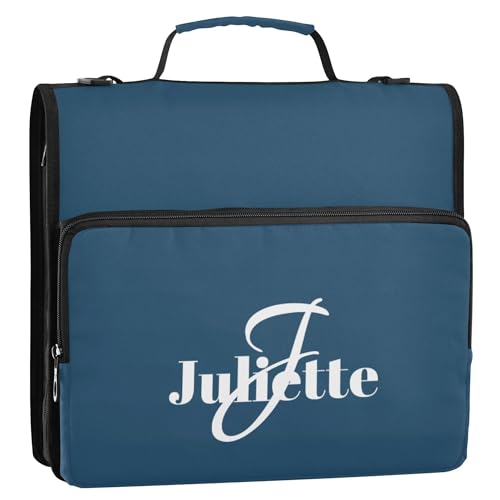 Name Custom Binder with Zipper with Shoulder Strap Easy to Carry 1.5 Inch 3 Rings Pencil Case Portfolio Binder Stationery Supplies Navy Blue - color: Name Custom Navy Blue