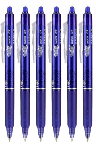 Advantage Gifts Frixion Clicker Retractable Erasable Gel Pens Fine Point (.7mm) Blue Ink 6-pk; Bundle with Plastic Reusable Pouch - color: Blue, size: 1 Count (Pack of 6)