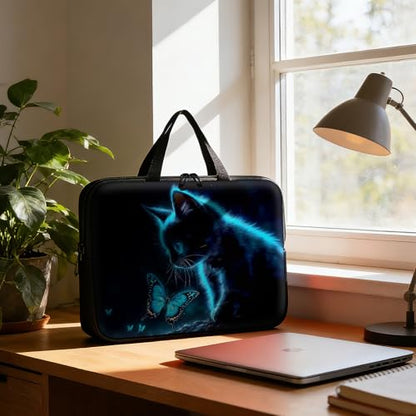Laptop Bag 12 Inch,Resistant Shockproof Laptop Sleeve Case Protective Cover Carrying Case with Handle Compatible for HP Dell Lenovo Acer Asus Notebook Computer,Black Cat Butterfly - color: Black Cat Butterfly, size: 11-12.5 in