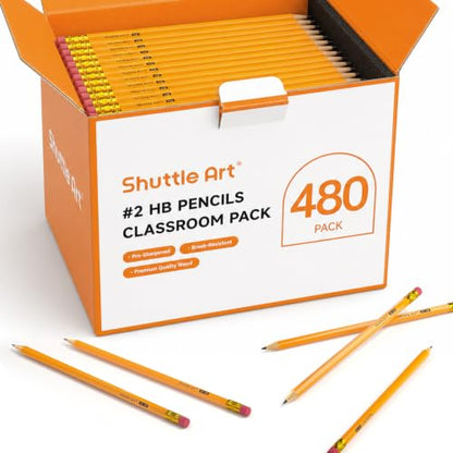 Shuttle Art 480 Pack #2 HB Pencils Pre-Sharpened, Bulk Pencils with Erasers | Break Resistant, Pre-sharpened