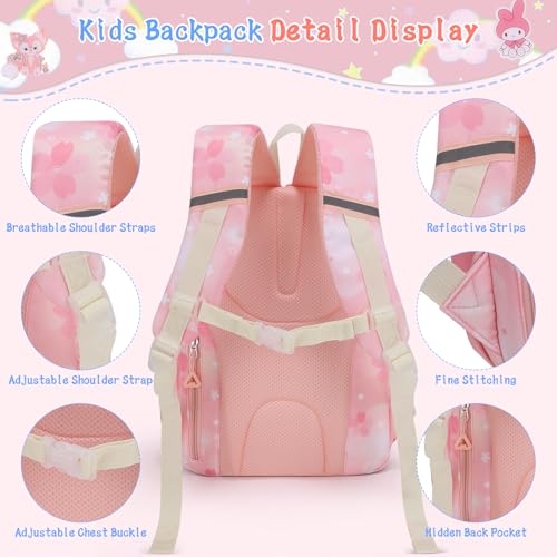 Girls Backpack,Cute Print School Kids Backpack with Insulated Lunch Box Pen Case Set,Kindergarten Elementary School Book Bag for Girls Children Students(3 pieces set -Pink) - color: 3 Pieces Set -Pink