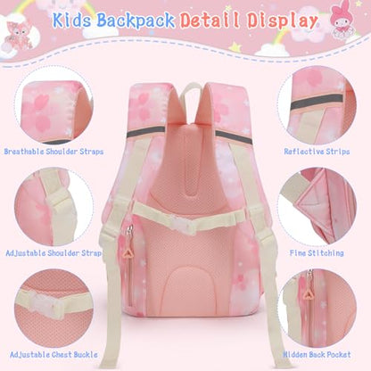 Girls Backpack,Cute Print School Kids Backpack with Insulated Lunch Box Pen Case Set,Kindergarten Elementary School Book Bag for Girls Children Students(3 pieces set -Pink) - color: 3 Pieces Set -Pink