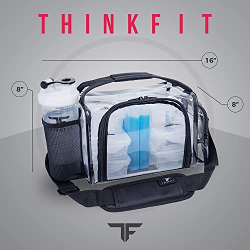 ThinkFit Clear Lunch Bag with 6 Meal Prep Containers and Ice Packs BPA-Free | Includes Shaker Cup, 2 Ice Packs and Pill Organizer; Reusable Clear Lunch Box for Work; Microwave, Freezer, Dishwasher Safe - color: Clear
