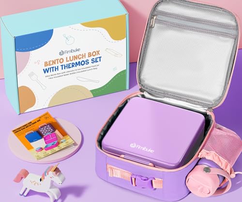 Fimibuke Bento Box for Kids Adult - Leakproof 3-4 Compartments Lunch Bento Box Set with Insulated Food Jar, Water Bottle, Lunch Bag, Sauce Cup & Cutlery for Toddler Teen Shcool Girl Boy Age 3+ - color: A5.Purple & Pink