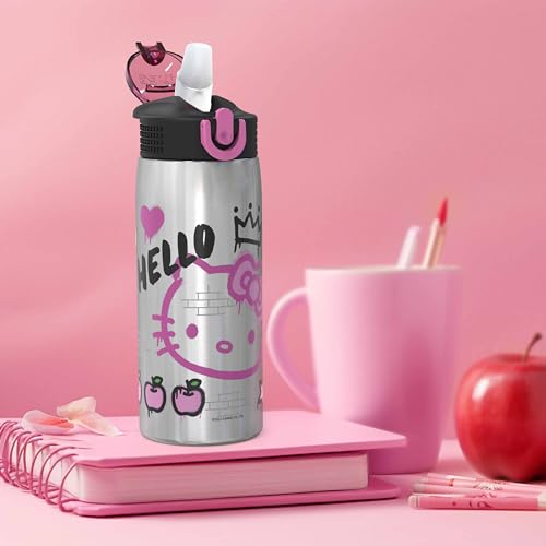 Zak Designs Sanrio Water Bottle for Travel and At Home, 19 oz Vacuum Insulated Stainless Steel with Locking Spout Cover, Built-In Carrying Loop, Leak-Proof Design (Hello Kitty) - color: Hello Kitty